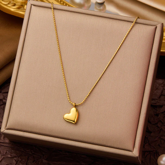 Foiled Heart Gold Chain - Necklace