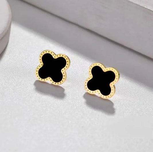 black flower gold-earings